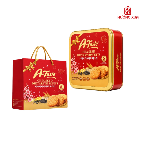 Bánh Quy Ăn Kiêng Hạt Chia Hộp Thiếc A-Taste Chia Seed Dietary Biscuits 508g