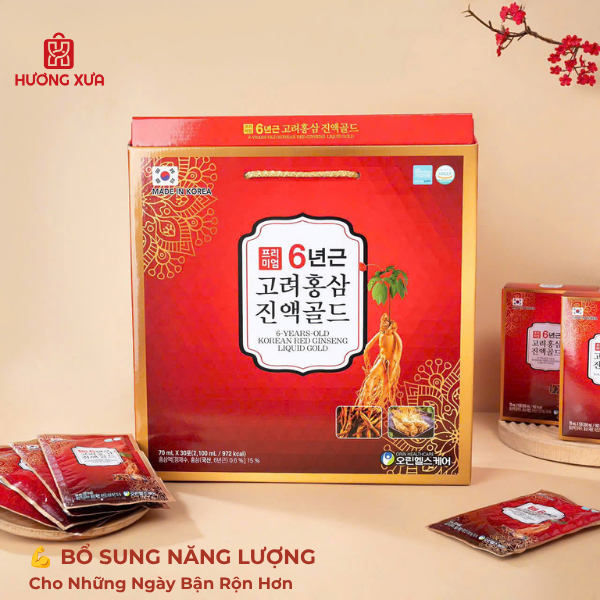 Thực Phẩm Bổ Sung Nước Hồng Sâm Gold (6 Years-Old Korean Red Ginseng Liquid Gold) Hộp 30 Gói x 70ml