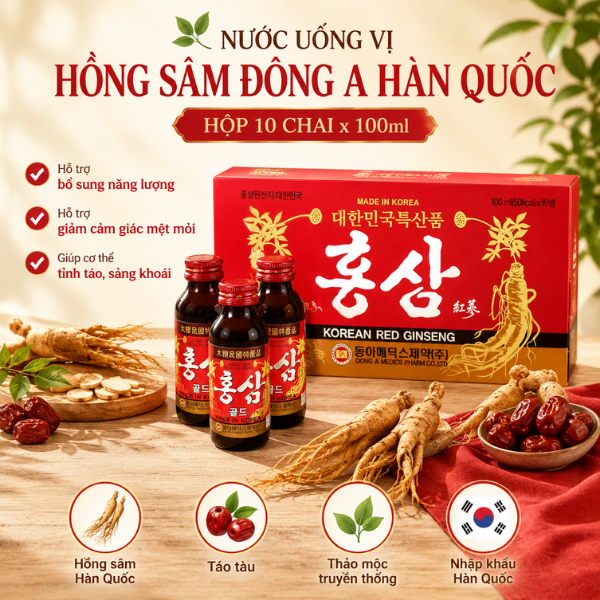 Nước Uống Vị Hồng Sâm Đông A Hàn Quốc Hộp 10 Chai x 100ml