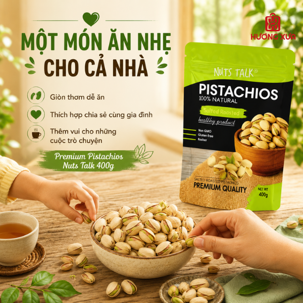 Hạt Dẻ Cười Rang Muối Premium Pistachios Nuts Talk Túi 400g