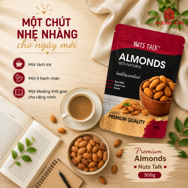 Hạnh Nhân Tươi Premium Almonds Nuts Talk Túi 500g