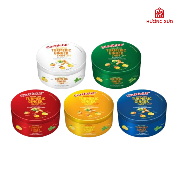 Kẹo Gừng Nghệ Không Đường Hỗn Hợp Corniche Hộp Sắt 50g