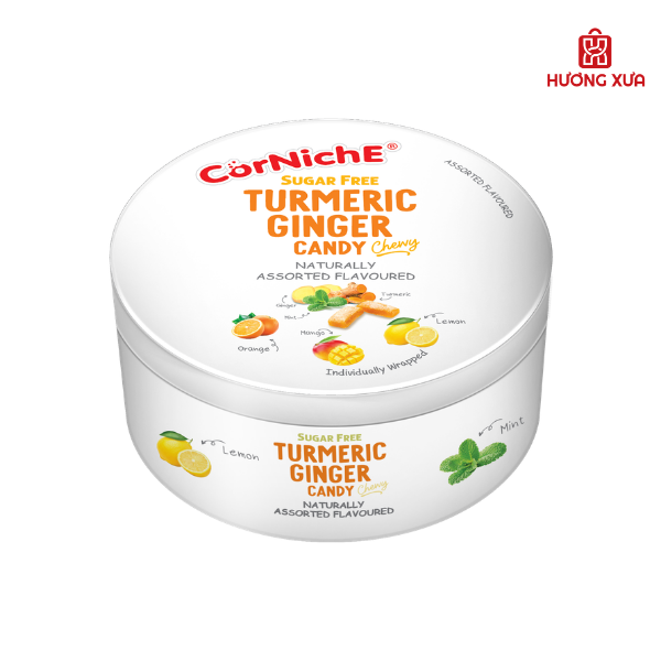 Kẹo Gừng Nghệ Không Đường Hỗn Hợp Corniche Hộp Sắt 50g