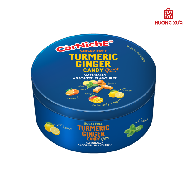 Kẹo Gừng Nghệ Không Đường Hỗn Hợp Corniche Hộp Sắt 50g