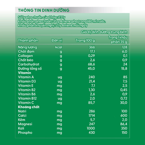 Sữa Bột Anlene Hương Vani 800g 