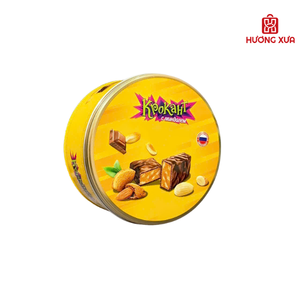 Kẹo Đậu Phộng Rang Với Hạnh Nhân Phủ Sô cô la KrokaHT HT Tròn 180g 