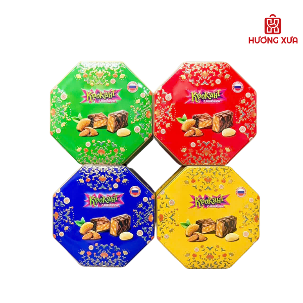 Kẹo Đậu Phộng Rang Với Hạnh Nhân Phủ Sô cô la KrokaHT HT Bát Giác 180g 