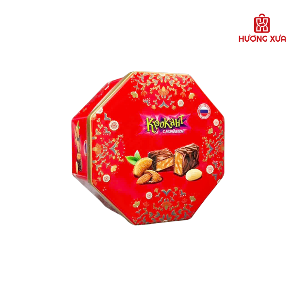 Kẹo Đậu Phộng Rang Với Hạnh Nhân Phủ Sô cô la KrokaHT HT Bát Giác 180g 