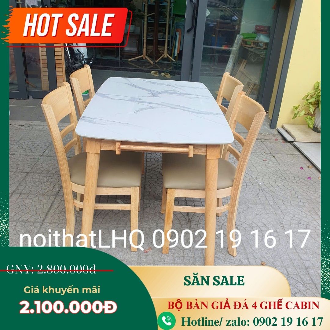 Bộ bàn ăn 4 ghế giá rẻ, bàn 1m2 4 ghế Cabin, bàn giả đá.