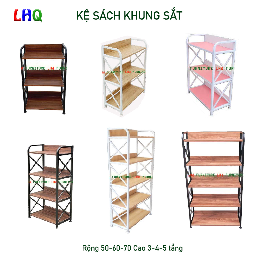 Các mẫu kệ sách gỗ và kệ sách khung sắt đa năng, giá rẻ tại Nội Thất LHQ