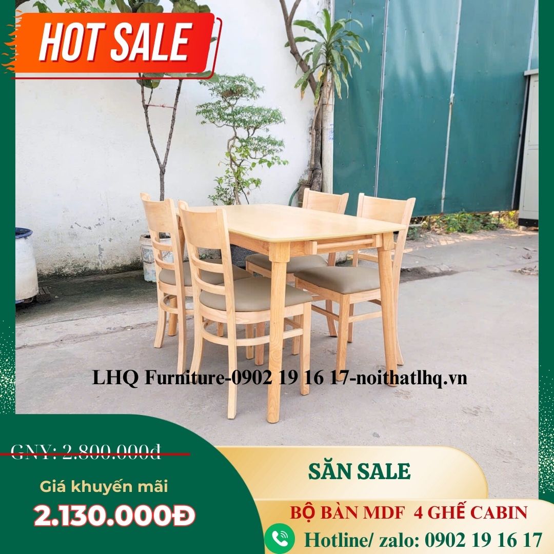 Bộ Bàn Ăn 4 Ghế Cabin Monstar, Mặt Bàn Gỗ MDF Chất Lượng Cao