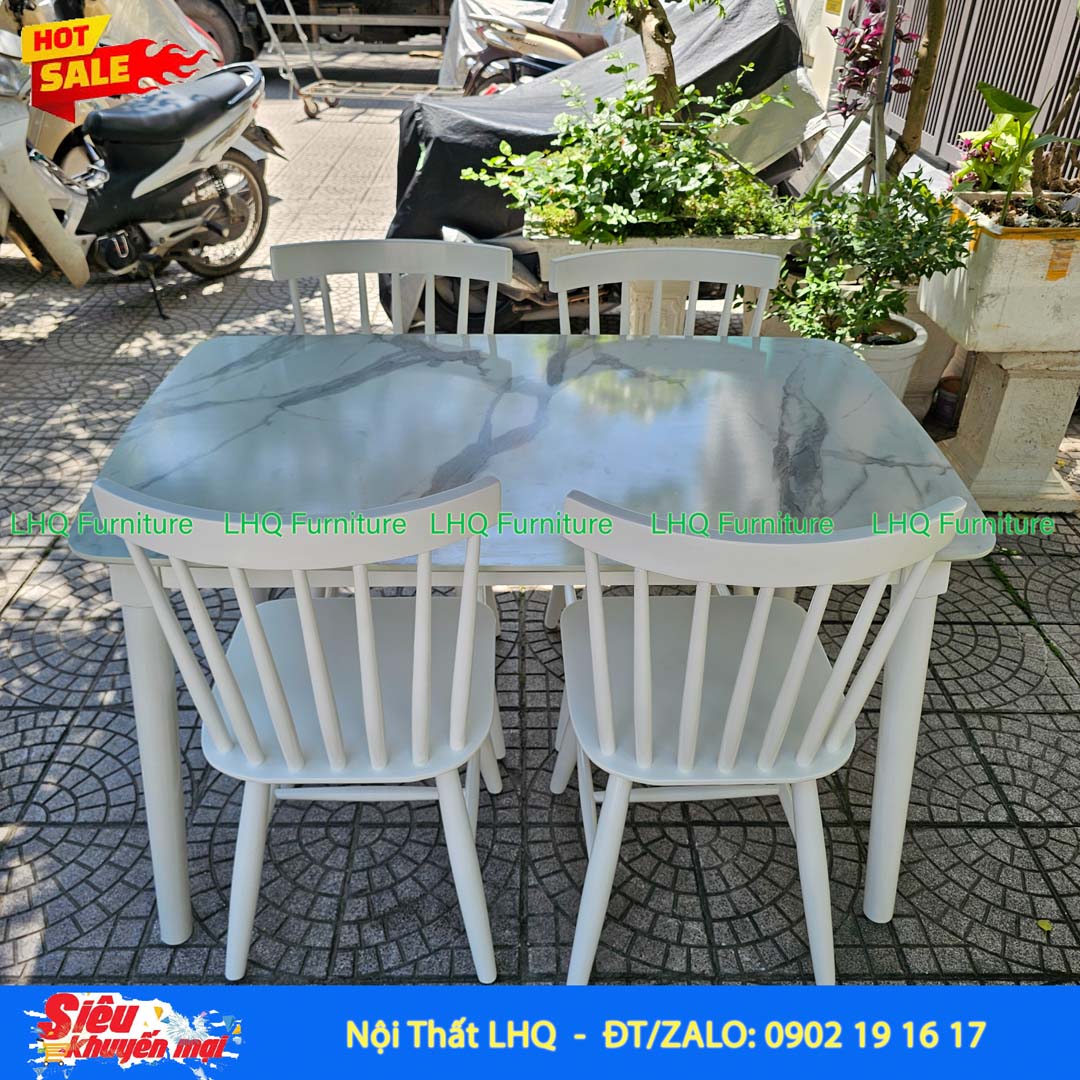Bộ bàn ăn 4 ghế Song Tiện – Bàn giả đá 1m2