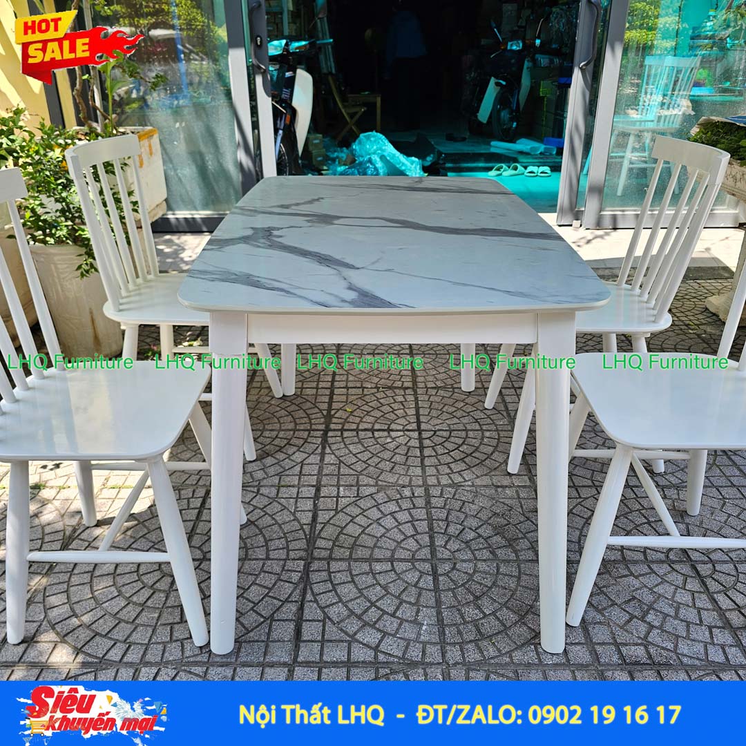 Bộ bàn ăn 4 ghế Song Tiện – Bàn giả đá 1m2