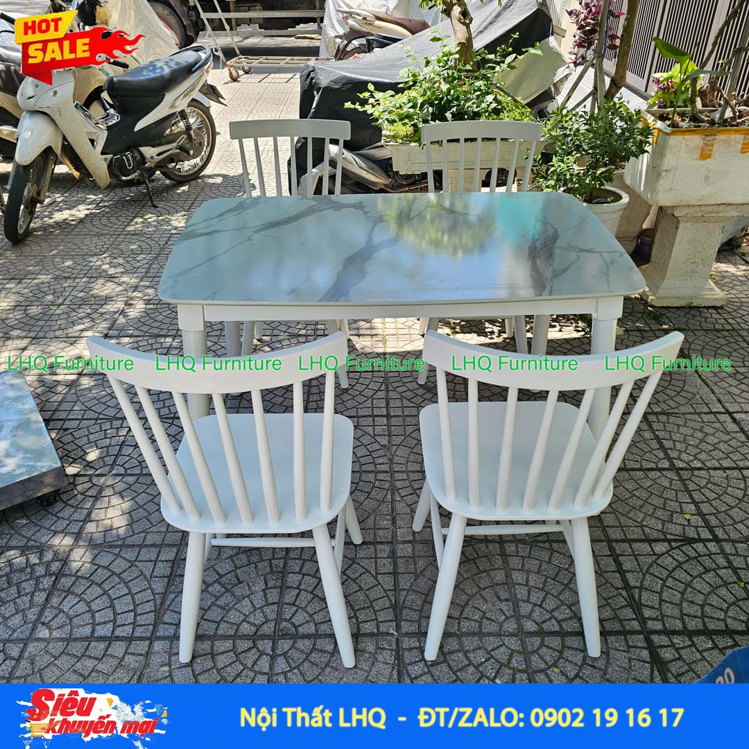 Bộ bàn ăn 4 ghế Song Tiện – Bàn giả đá 1m2