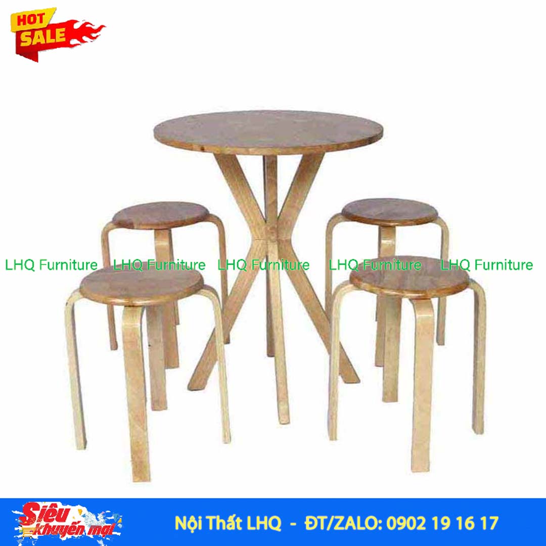 Bàn Cafe, Bàn Ăn Chân Chụm, Gỗ Cao Su, Màu Tự Nhiên Và Walnut