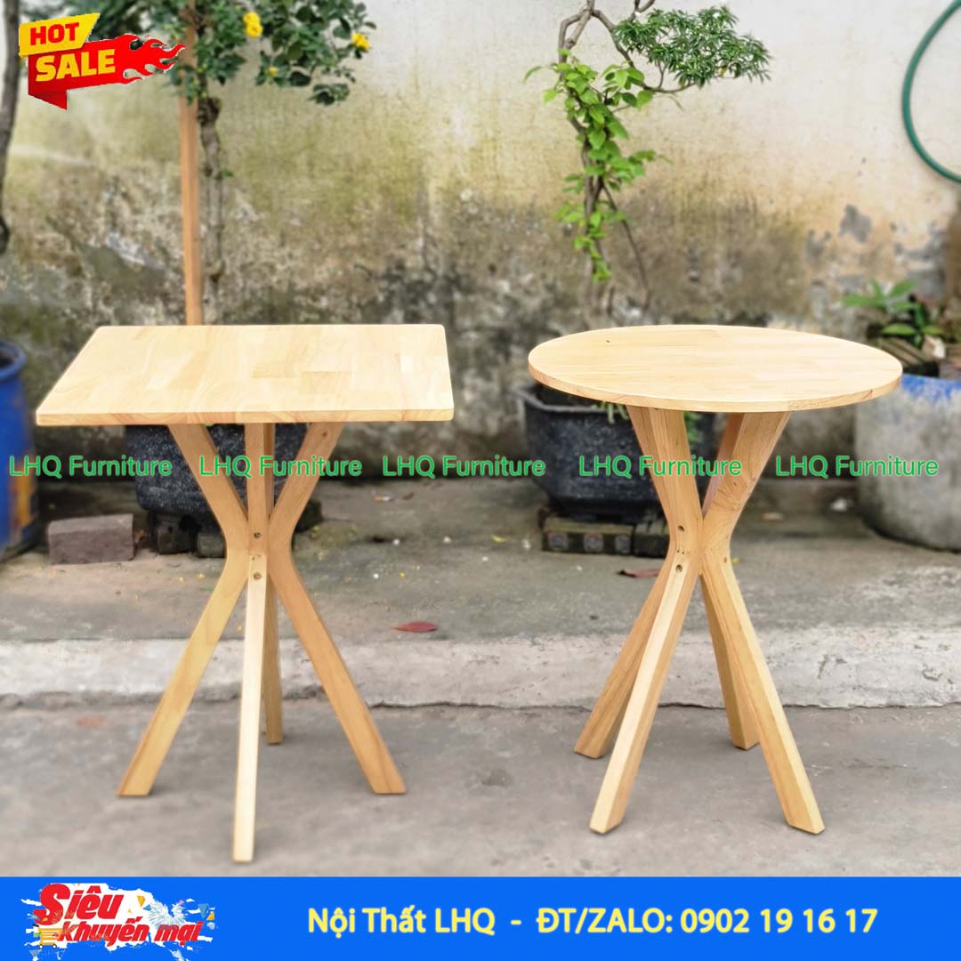 Bàn Cafe, Bàn Ăn Chân Chụm, Gỗ Cao Su, Màu Tự Nhiên Và Walnut