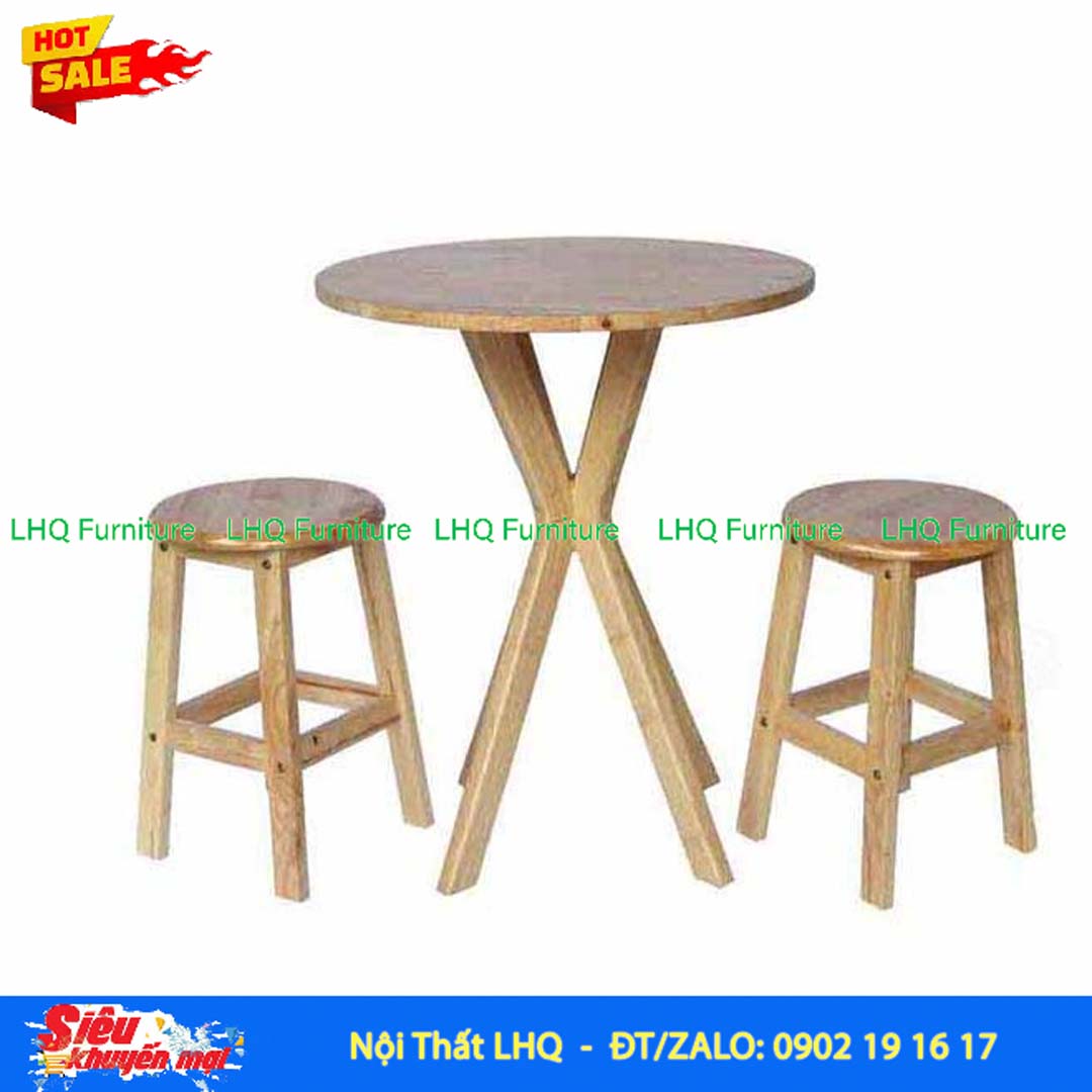 Bàn Cafe, Bàn Ăn Chân Chụm, Gỗ Cao Su, Màu Tự Nhiên Và Walnut