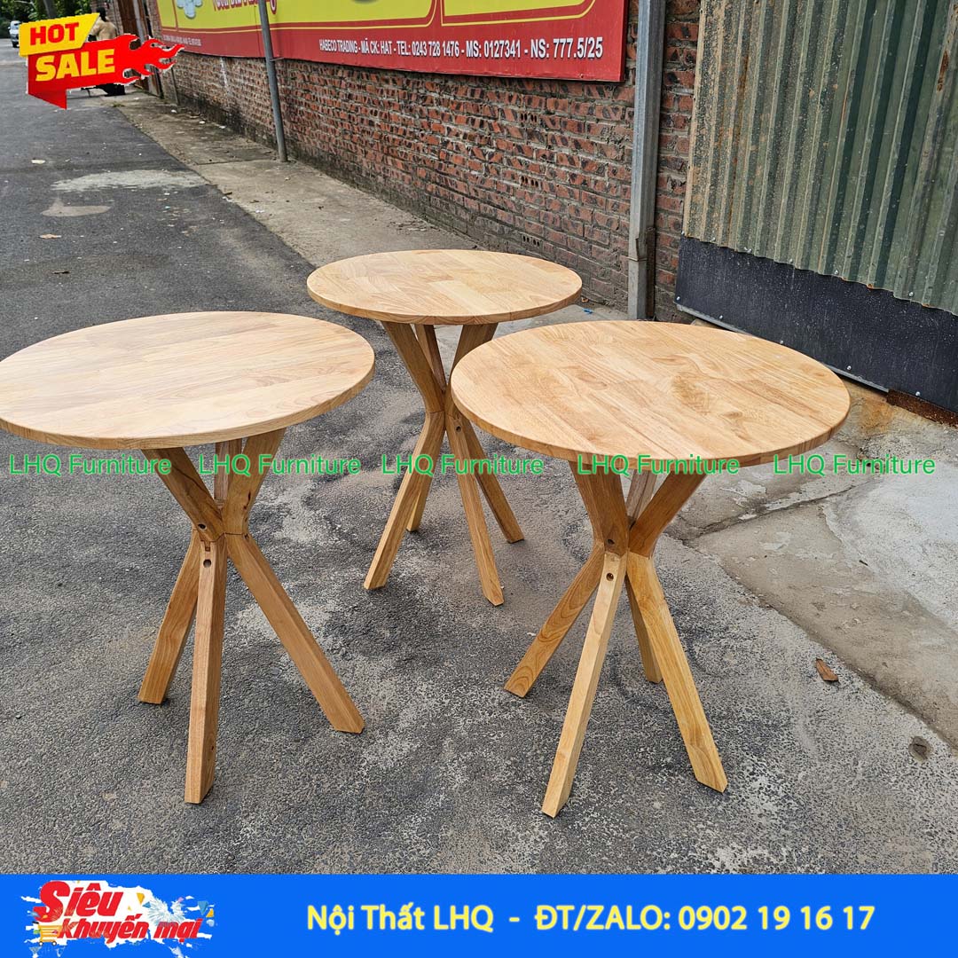 Bàn Cafe, Bàn Ăn Chân Chụm, Gỗ Cao Su, Màu Tự Nhiên Và Walnut