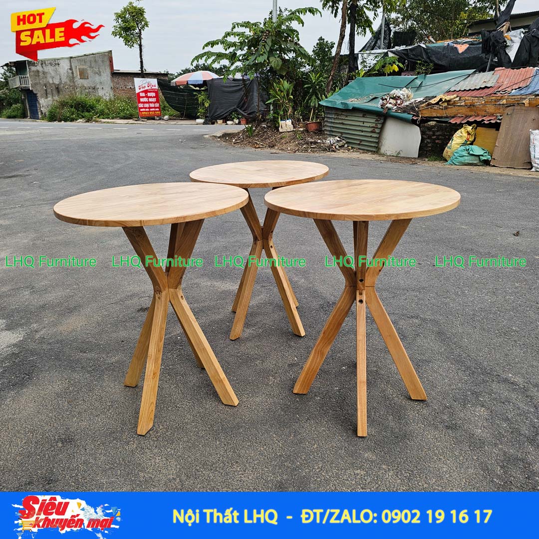 Bàn Cafe, Bàn Ăn Chân Chụm, Gỗ Cao Su, Màu Tự Nhiên Và Walnut