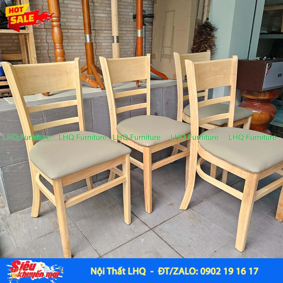 Ghế bàn ăn Cabin, gỗ cao su, mặt nệm và gỗ, bảo hành mọt.