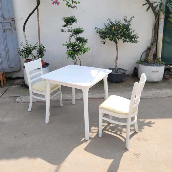 Bộ bàn ăn 2 ghế siêu đẹp, Màu trắng lãng mạn, Kết hợp ghế Cabin, Panda, Song Tiện, Mango