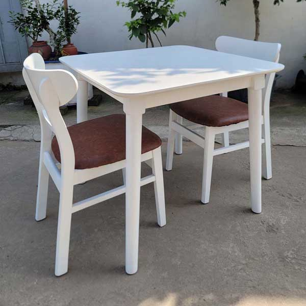 Bộ bàn ăn 2 ghế siêu đẹp, Màu trắng lãng mạn, Kết hợp ghế Cabin, Panda, Song Tiện, Mango