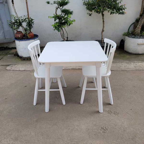 Bộ bàn ăn 2 ghế siêu đẹp, Màu trắng lãng mạn, Kết hợp ghế Cabin, Panda, Song Tiện, Mango