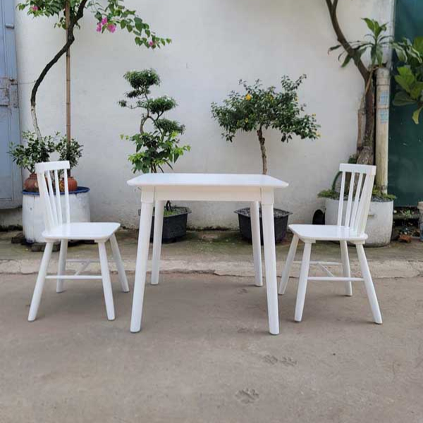 Bộ bàn ăn 2 ghế siêu đẹp, Màu trắng lãng mạn, Kết hợp ghế Cabin, Panda, Song Tiện, Mango