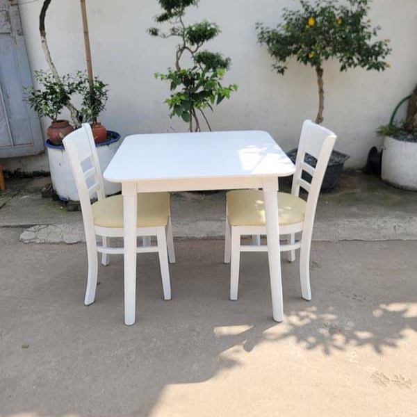 Bộ bàn ăn 2 ghế siêu đẹp, Màu trắng lãng mạn, Kết hợp ghế Cabin, Panda, Song Tiện, Mango