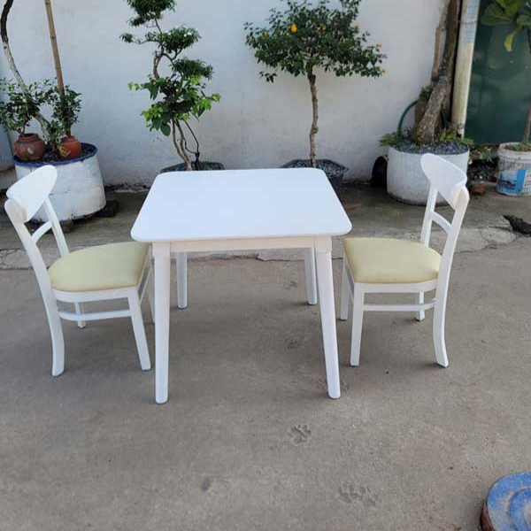 Bộ bàn ăn 2 ghế siêu đẹp, Màu trắng lãng mạn, Kết hợp ghế Cabin, Panda, Song Tiện, Mango