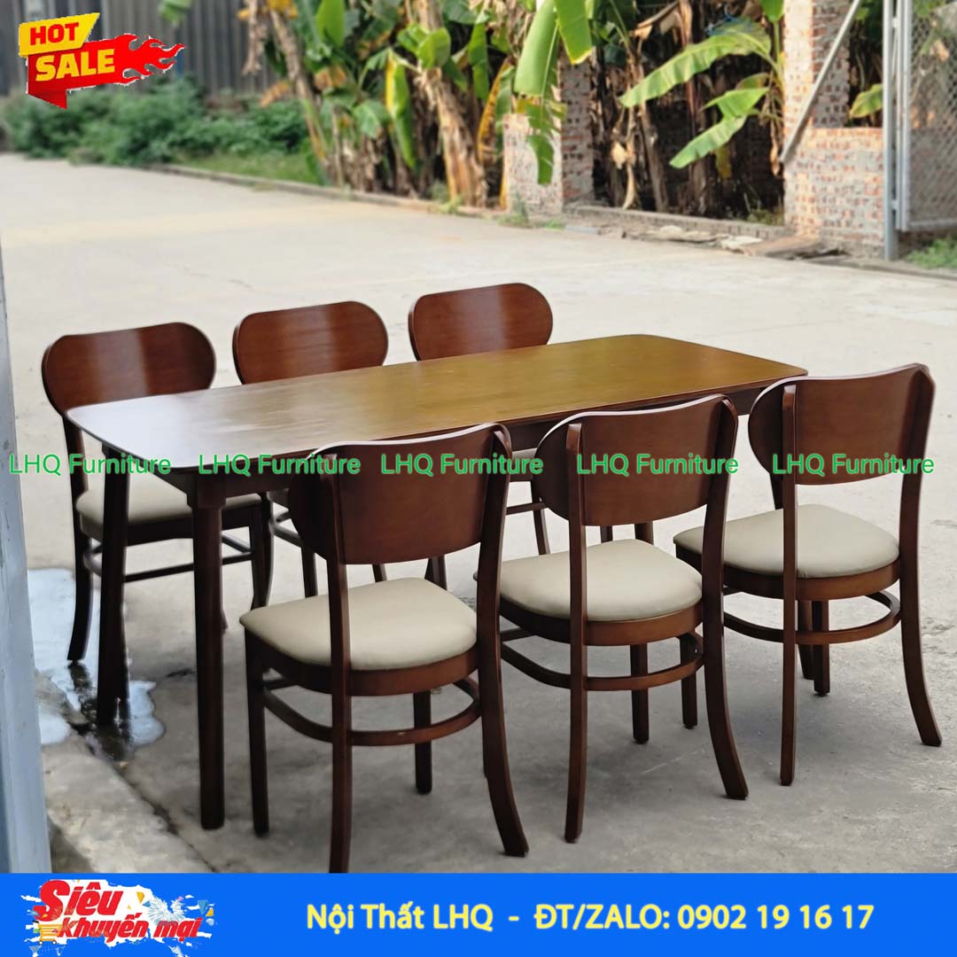 Bộ bàn ăn 6 ghế Butter, Bàn gỗ tự nhiên 80x160x75cm, Chất lượng xuất khẩu, Giá cạnh tranh