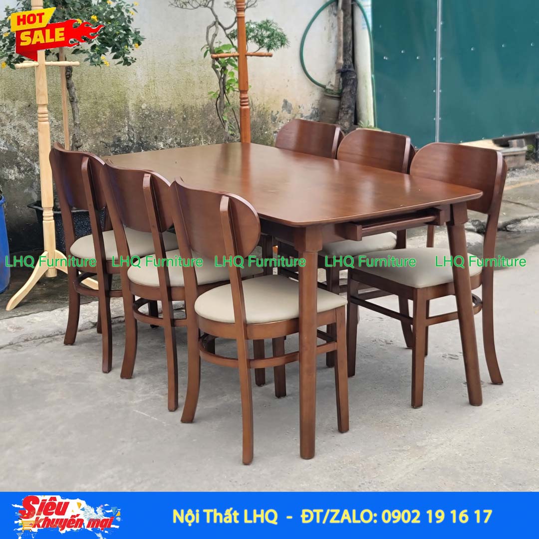 Bộ bàn ăn 6 ghế Butter, Bàn gỗ tự nhiên 80x160x75cm, Chất lượng xuất khẩu, Giá cạnh tranh