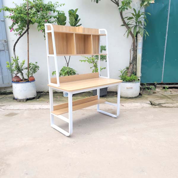 Bàn Học Liền Giá Sách 1m2: Khung Sắt Sơn Tĩnh Điện, Kết Hợp Gỗ MDF Chống Trầy, Noithatlhq