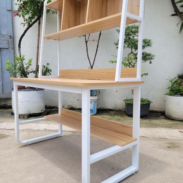 Bàn Học Liền Giá Sách 1m2: Khung Sắt Sơn Tĩnh Điện, Kết Hợp Gỗ MDF Chống Trầy, Noithatlhq