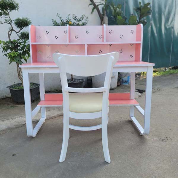 Bộ bàn học sinh khung sắt liền giá sách kết hợp ghế Cabin