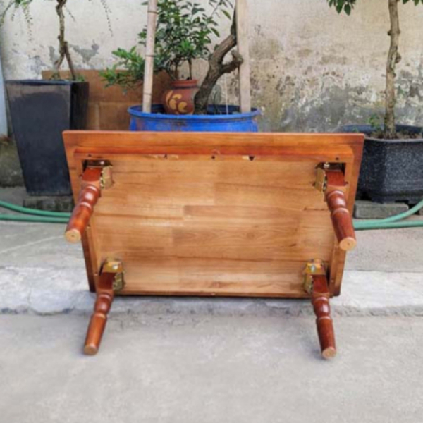 Bàn trà chân gỗ tiện 60x90, Chân gấp tiện lợi, Dùng làm bàn ăn, Gỗ cao su tự nhiên