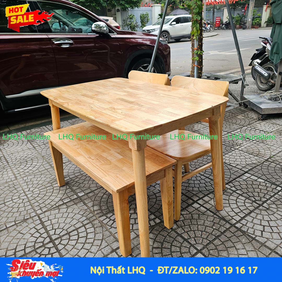 Bộ bàn ăn 4 ghế Mango, Gỗ cao su, Hàng loại 1, Bán chạy 2024, LHQ Furniture