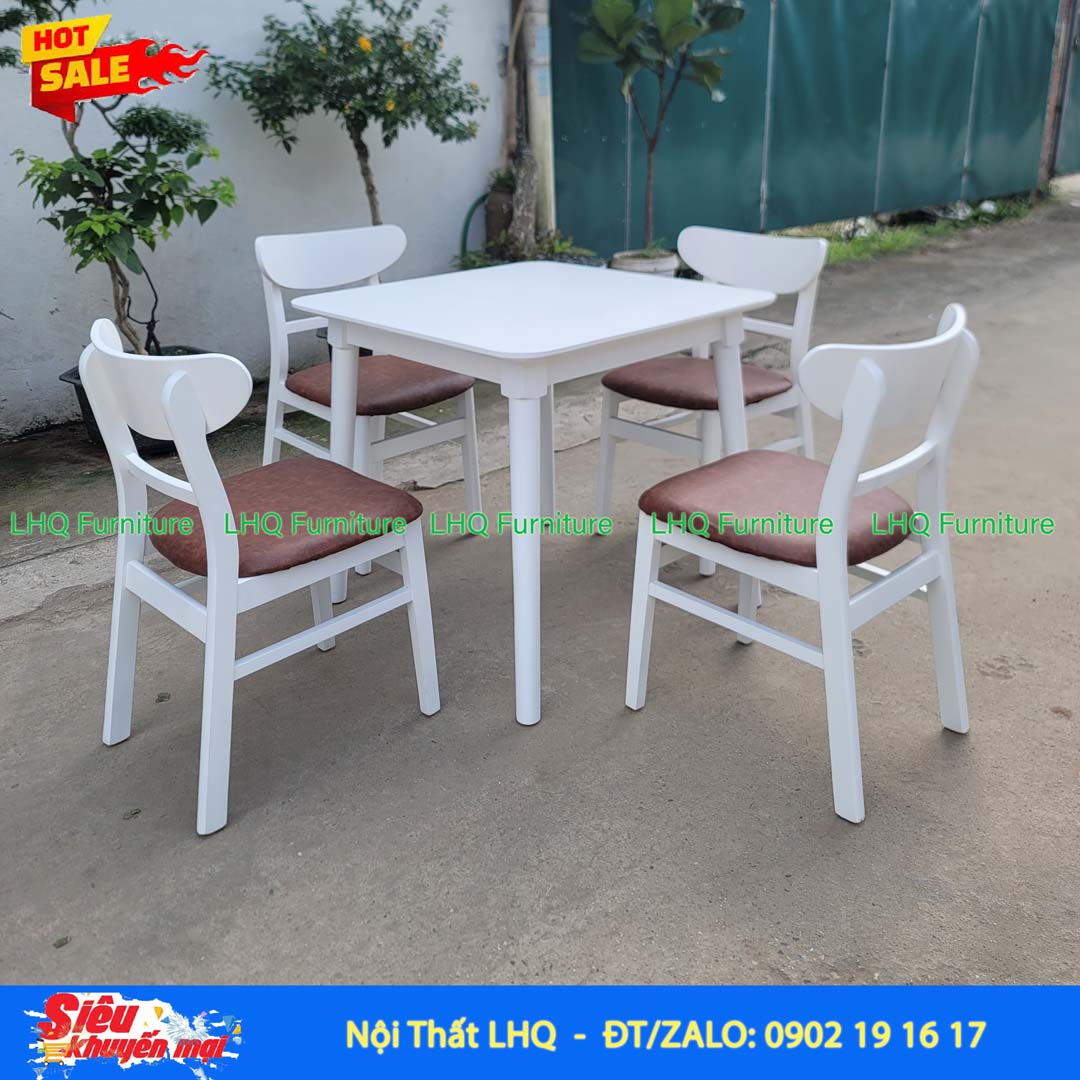Bộ bàn ăn 4 ghế Mango, Gỗ cao su, Hàng loại 1, Bán chạy 2024, LHQ Furniture