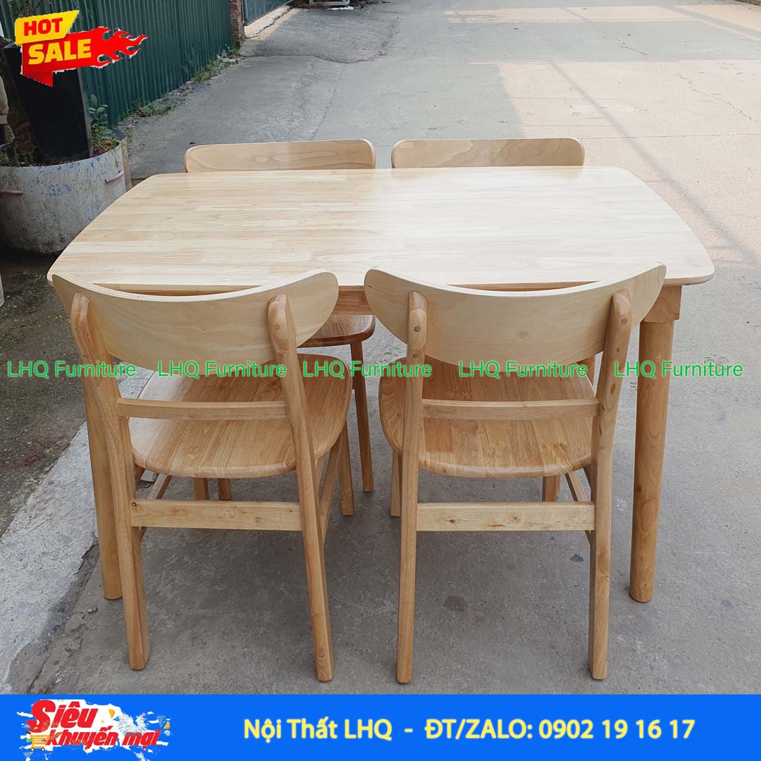 Bộ bàn ăn 4 ghế Mango, Gỗ cao su, Hàng loại 1, Bán chạy 2024, LHQ Furniture