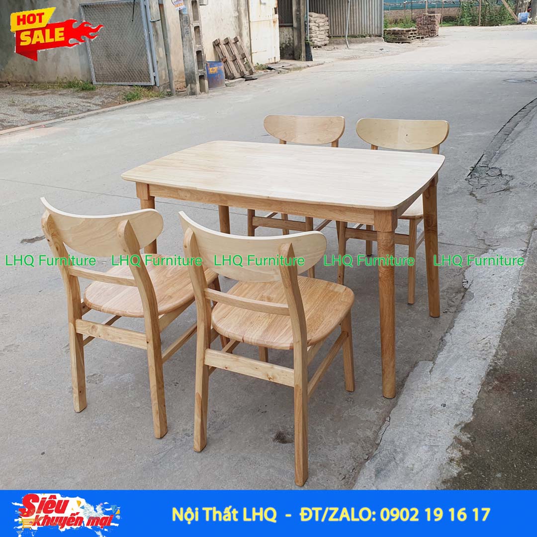 Bộ Bàn Ăn 4 Ghế Mango Gỗ Cao Su Tự Nhiên – Chất Lượng Xuất Khẩu