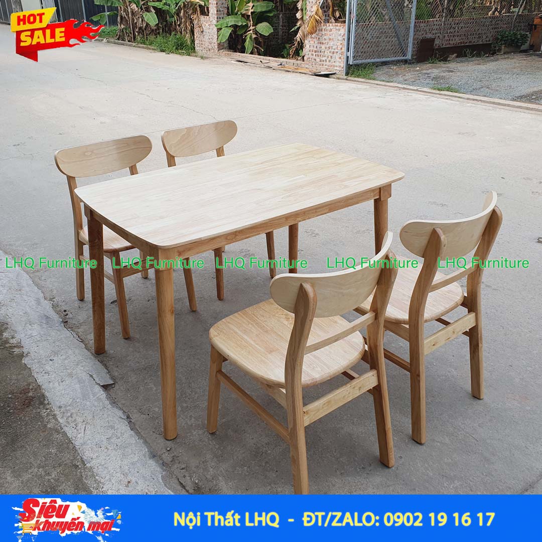 Bộ Bàn Ăn 4 Ghế Mango Gỗ Cao Su Tự Nhiên – Chất Lượng Xuất Khẩu