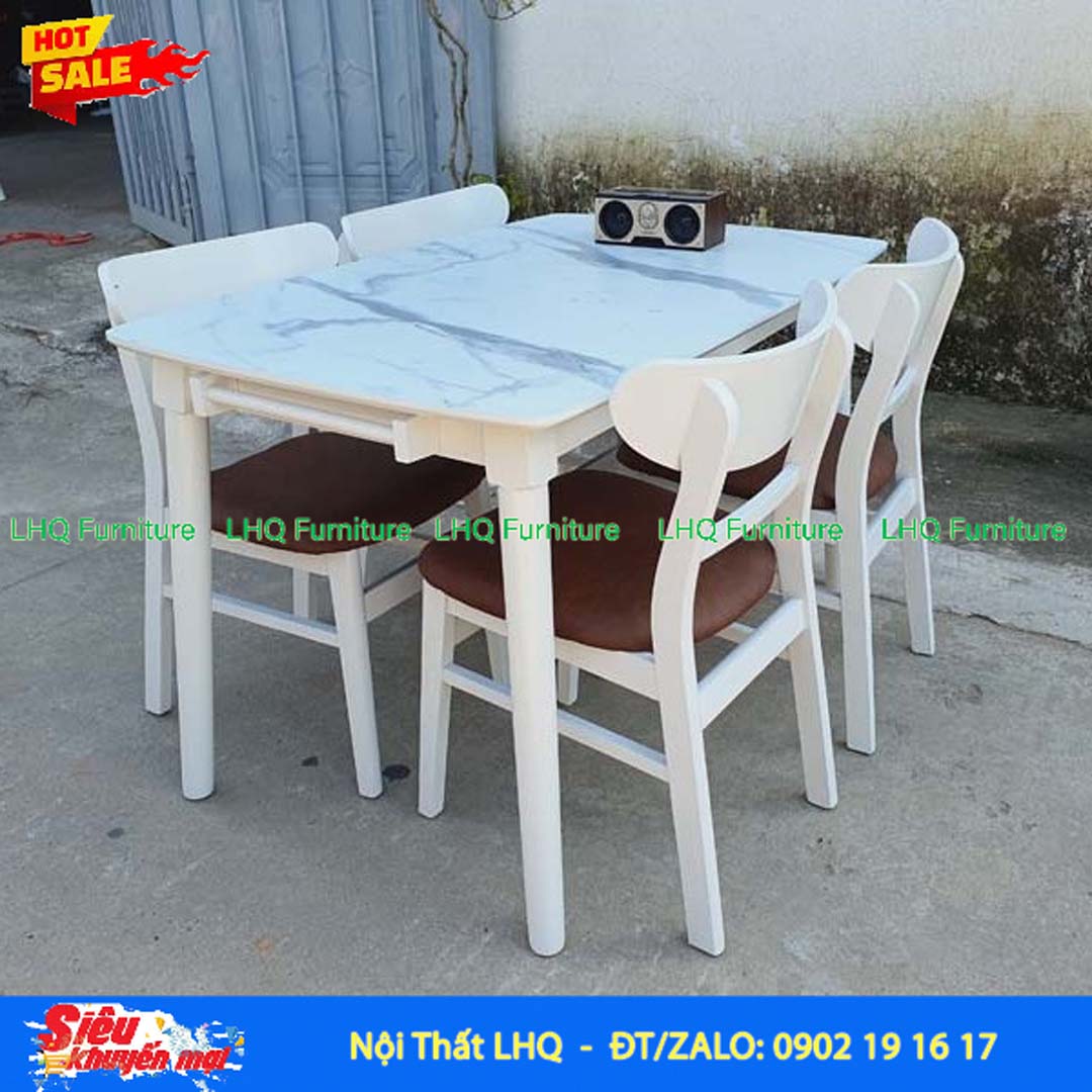 Bộ bàn ăn 4 ghế Mango, Gỗ cao su, Hàng loại 1, Bán chạy 2024, LHQ Furniture