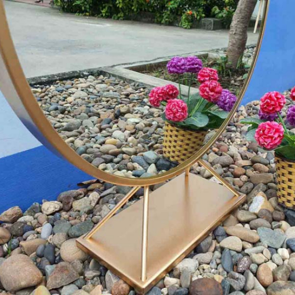 Gương Decor, Dây Da Treo Tường, Khung Sắt Để Bàn, Gương Xoay, Đường Kính 40-50-60 cm