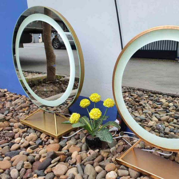Gương Decor, Dây Da Treo Tường, Khung Sắt Để Bàn, Gương Xoay, Đường Kính 40-50-60 cm