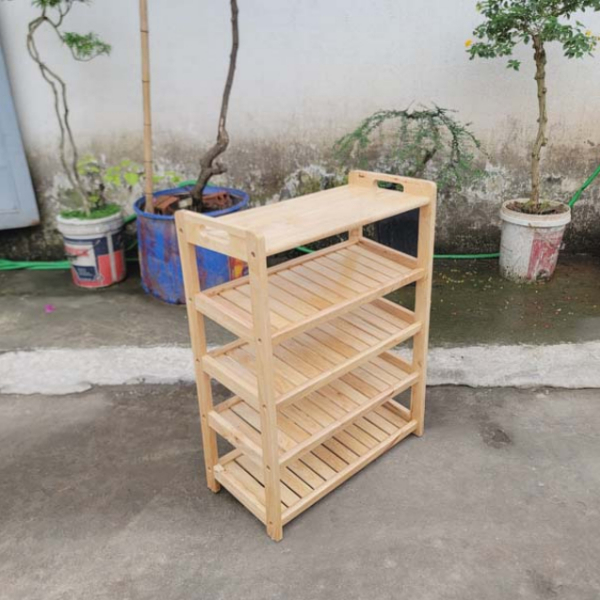 Kệ để giày dép có quai xách 4 tầng rộng 62cm, Gỗ cao su, Chất lượng xuất khẩu, giá rẻ.