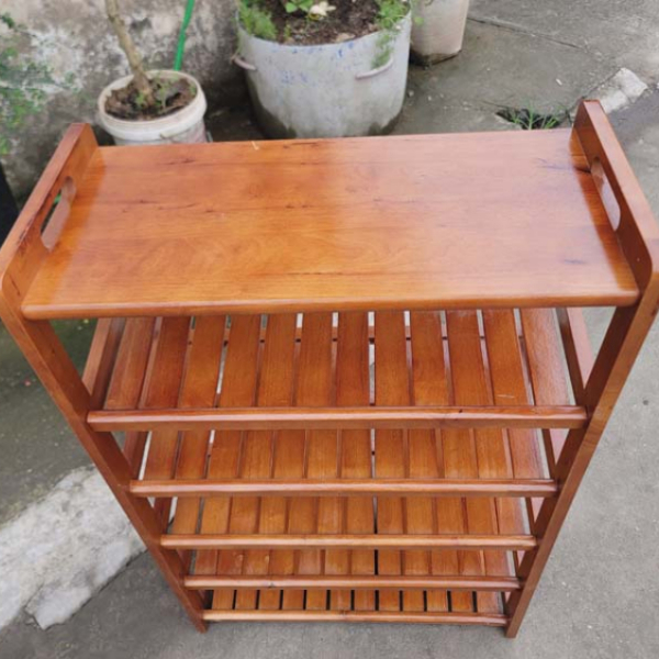 Kệ để giày dép có quai xách 4 tầng rộng 62cm, Gỗ cao su, Chất lượng xuất khẩu, giá rẻ.