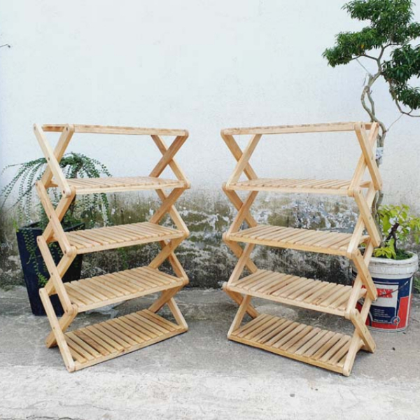 Kệ Giày Dép Hồi X, Cao 2 Đến 5 Tầng, Gỗ Tự Nhiên, Tháo Ráp Nhanh Chóng,  Vận Chuyển Tiết Kiệm