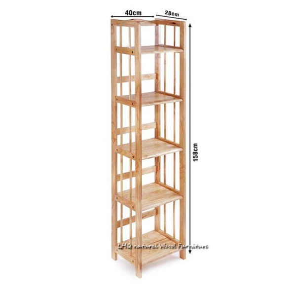 Kệ Sách 5 Tầng Rộng 40cm, Gỗ Cao Su, Tháo Ráp Tiện Lợi, Vận Chuyển Rẻ