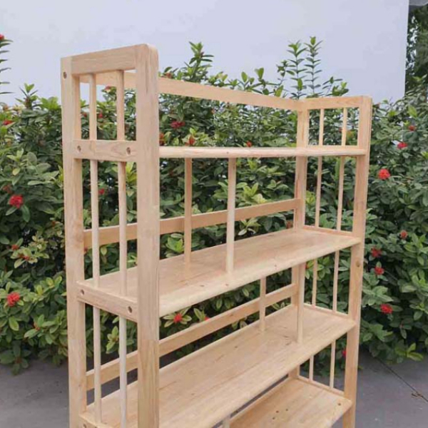 Kệ sách gỗ tự nhiên, cao 5 tầng rộng 1m, tháo ráp thuận tiện, vận chuyển rẻ