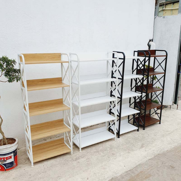 Kệ khung sắt 5 tầng 60, 4 màu lựa chọn, sắt sơn tĩnh điện, gỗ MDF chống trầy